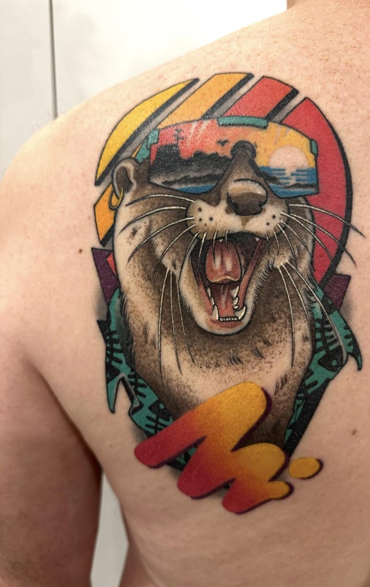 Photo of the tattoo titled 80s Retrowave Otter's First Ink