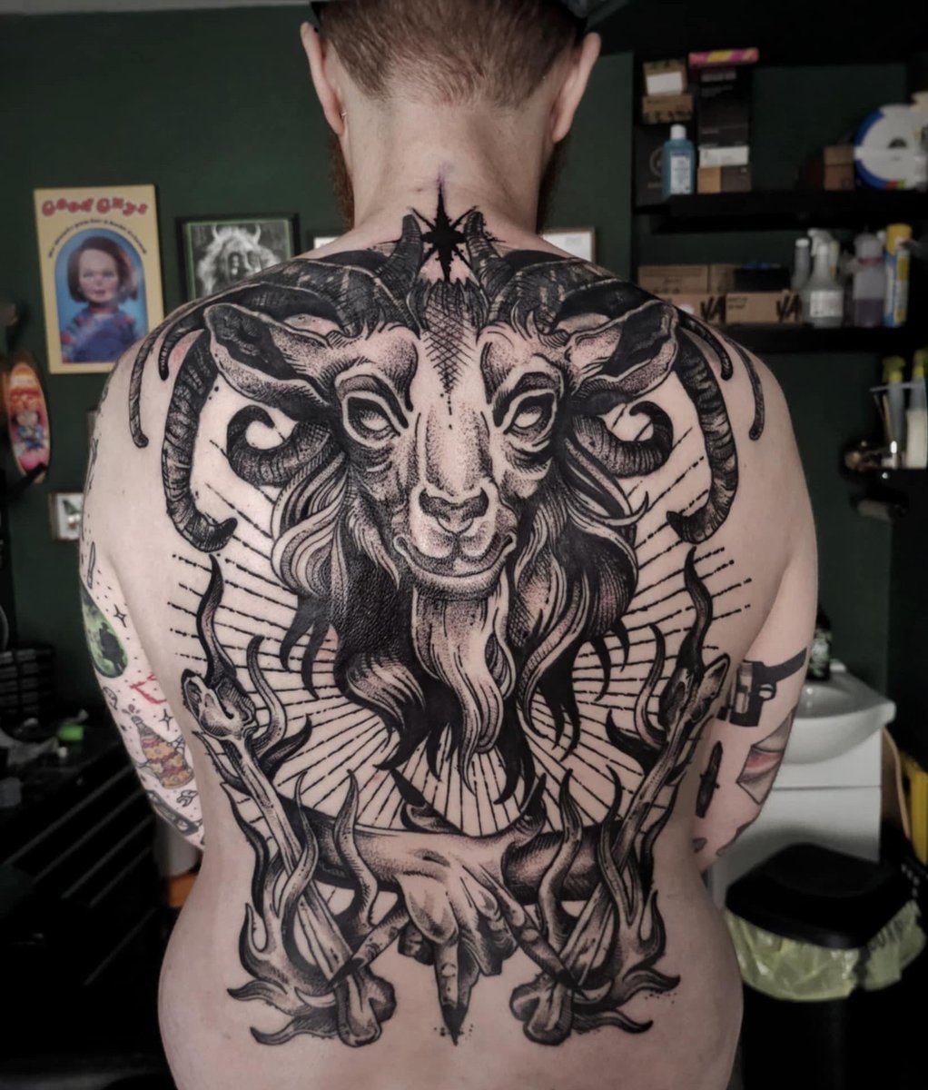 Photo of the tattoo titled Baphomet Back Piece Triumph
