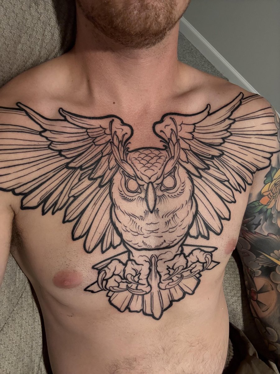 Photo of the tattoo titled Owl Lining Session Complete