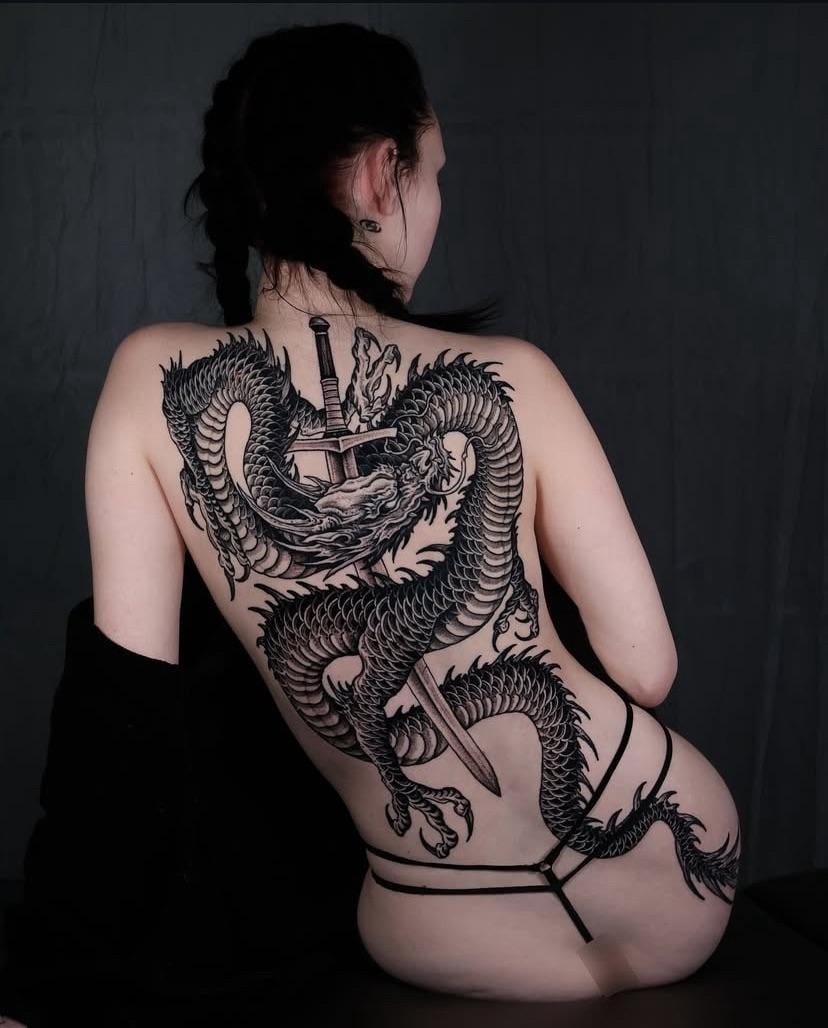 Photo of the tattoo titled Dragon Backpiece: A Symbol of Strength