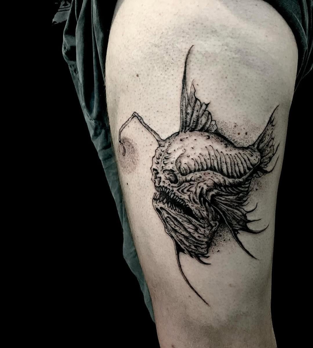 Photo of the tattoo titled Deep-Sea Anglerfish Symbol of Resilience