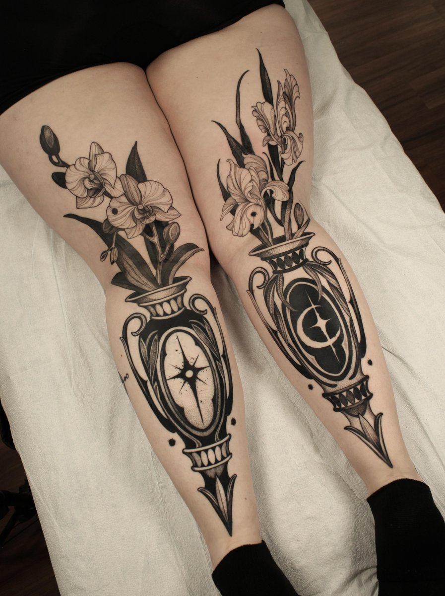 Photo of the tattoo titled Double Floral Vases: A Touch of Nature