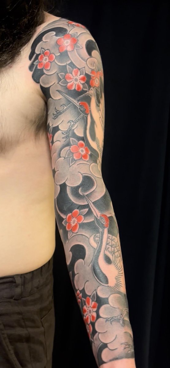 Photo of the tattoo titled Crane Sleeve Completed