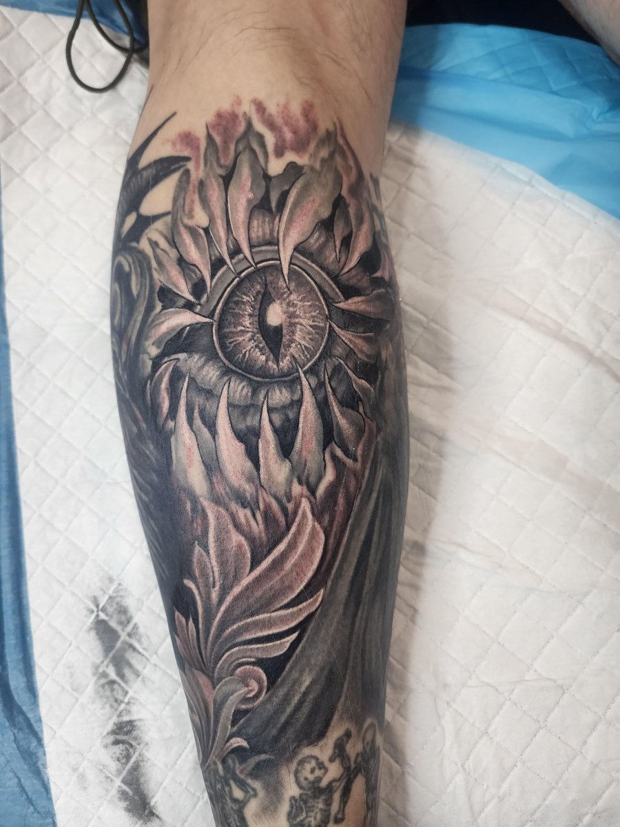 Photo of the tattoo titled Calf Piece Completes Leg Sleeve