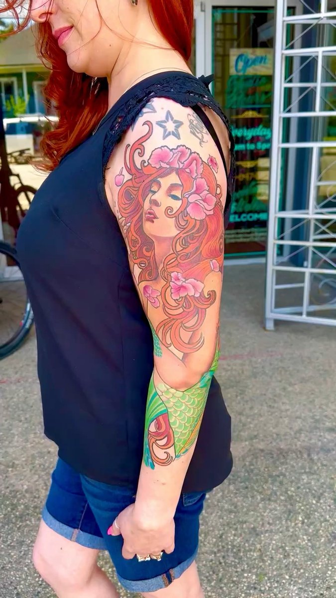Photo of the tattoo titled Art Nouveau Mermaid Sleeve Collaboration