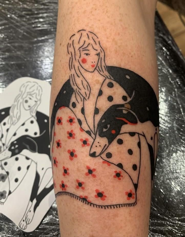 Photo of the tattoo titled Greyhound's Cuddly Portrait