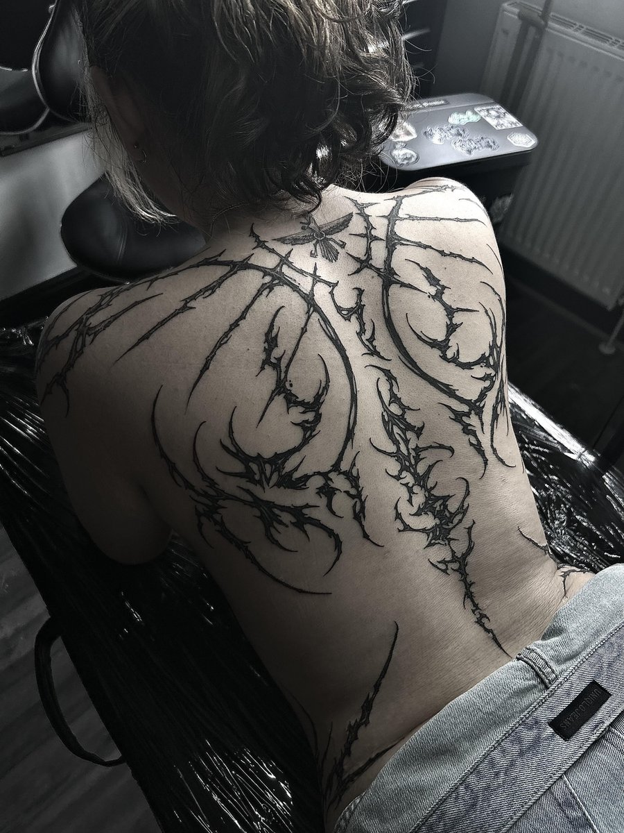 Photo of the tattoo titled Back Cover-Up: Gothic Transformation