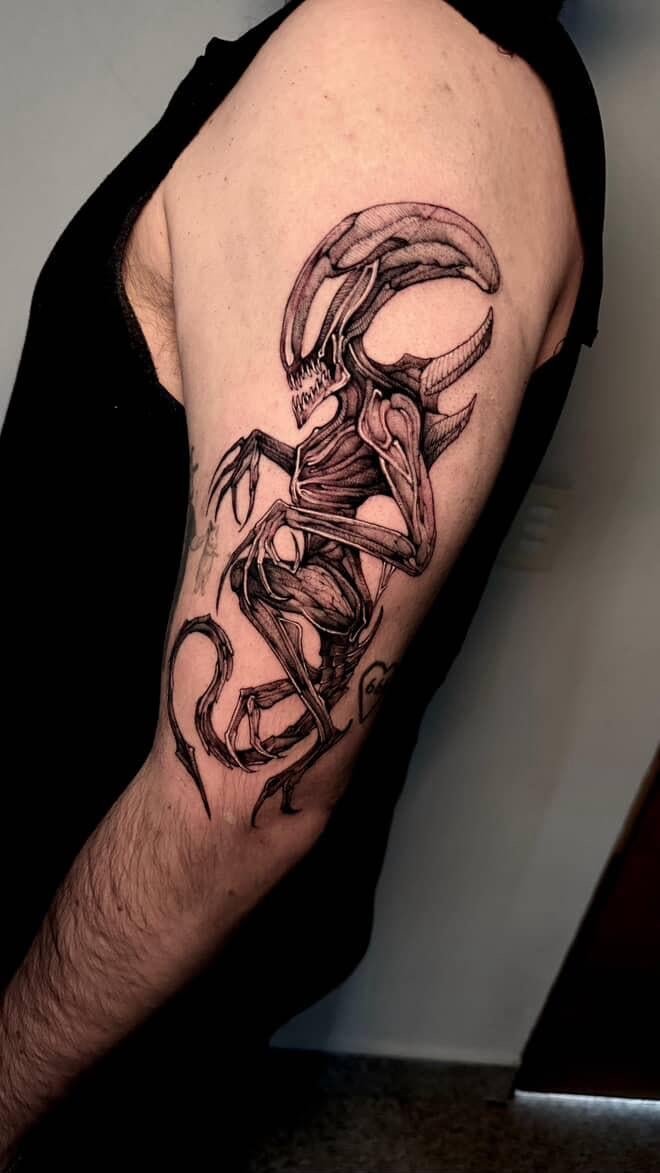 Photo of the tattoo titled Freehand Xenomorph Creature Feature