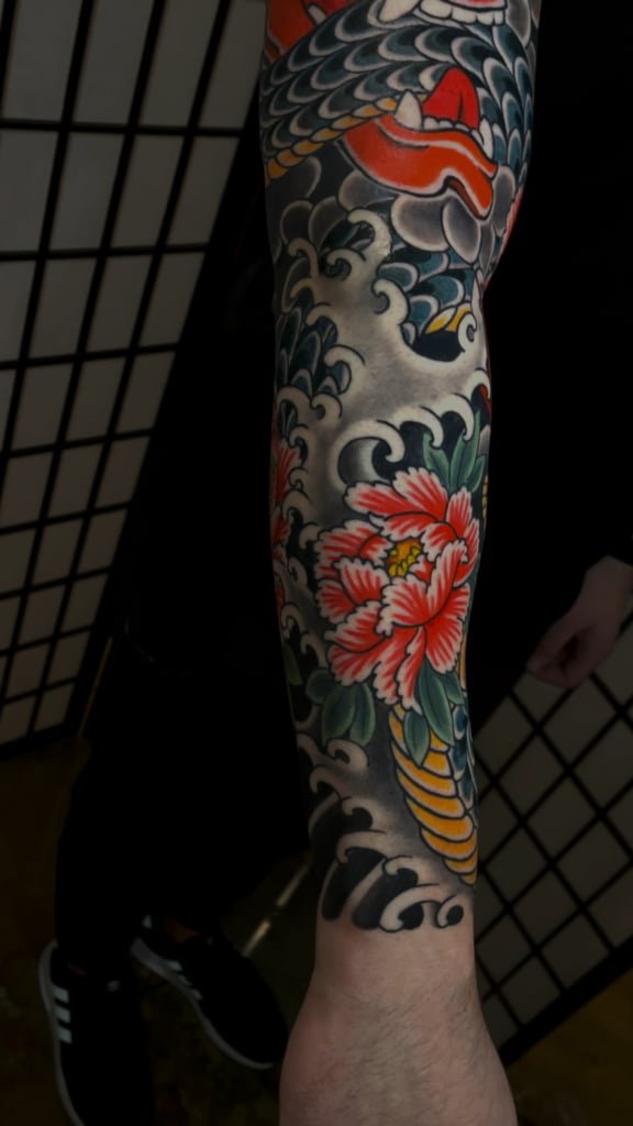 Photo of the tattoo titled Snake and Hannya Sleeve