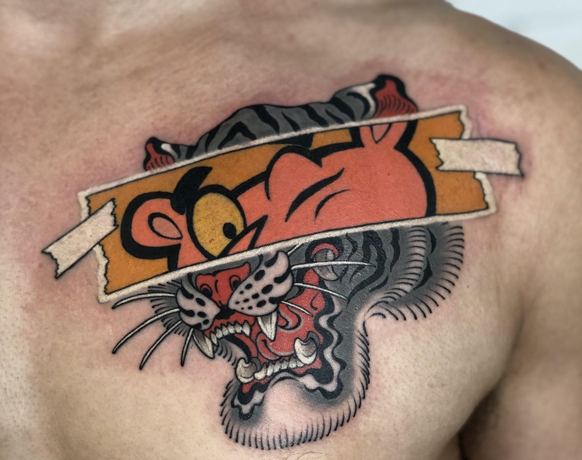Photo of the tattoo titled Vibrant Pink Panther Chest Piece