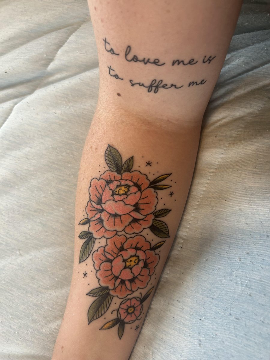 Photo of the tattoo titled Peony and Script Remembrance