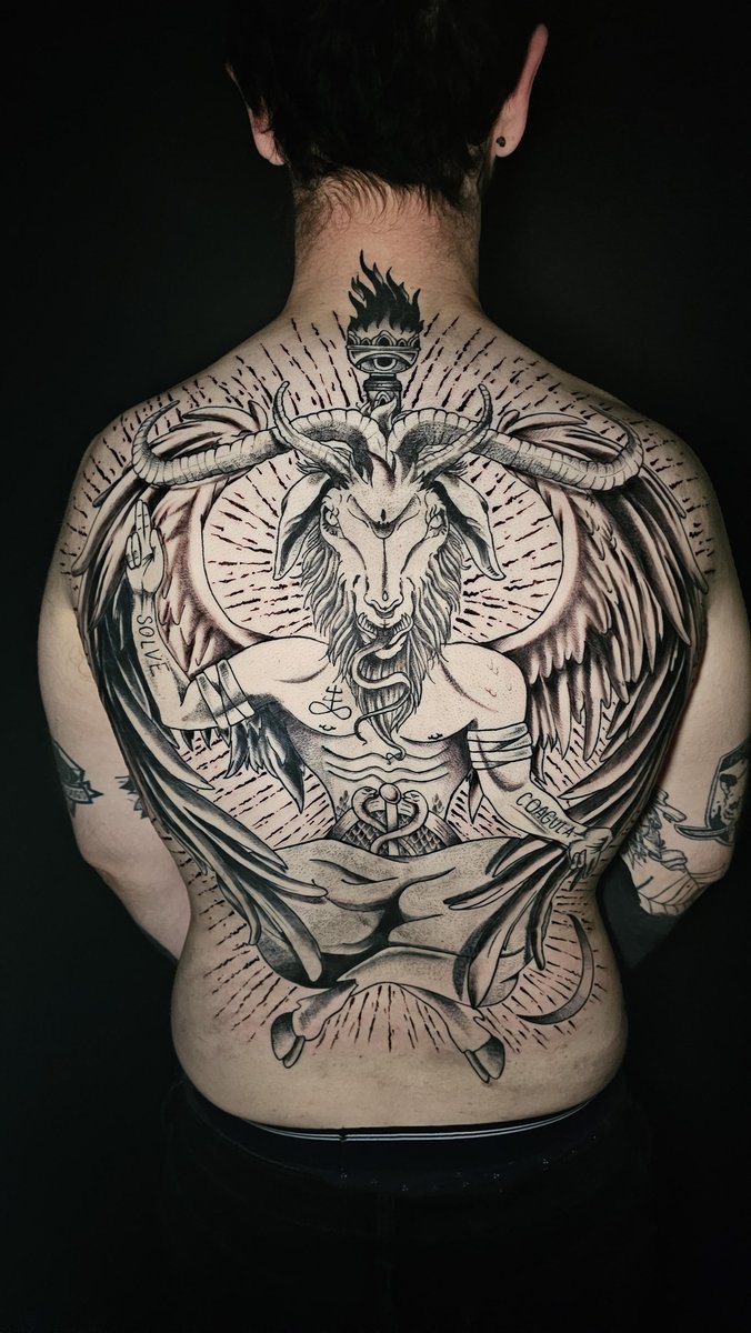 Photo of the tattoo titled Baphomet Back Piece Journey