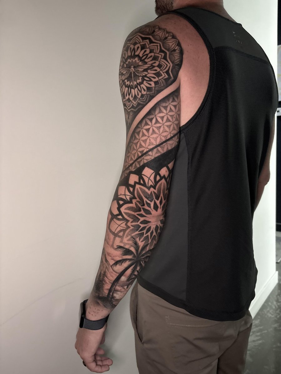 Photo of the tattoo titled Mountain, Palm, and Maui Hook Sleeve