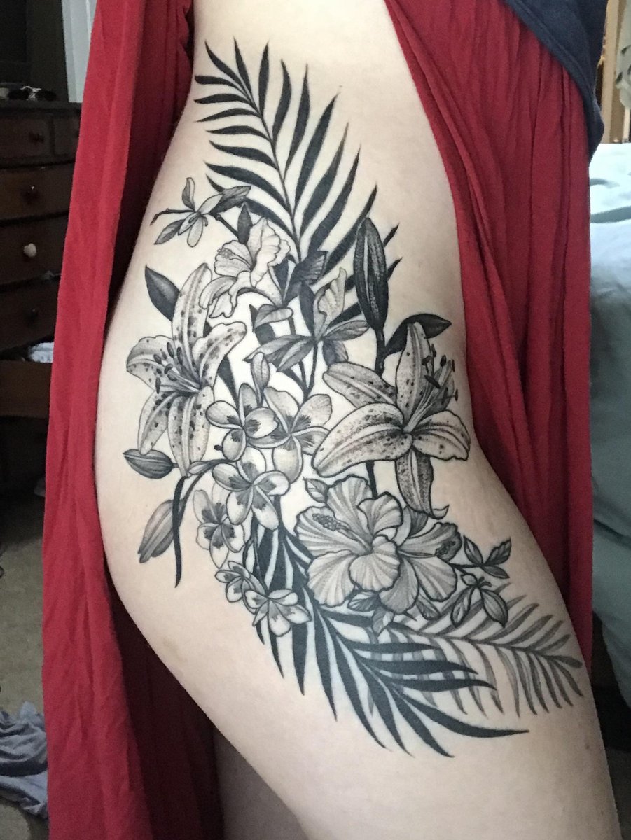 Photo of the tattoo titled My beautiful floral hip piece