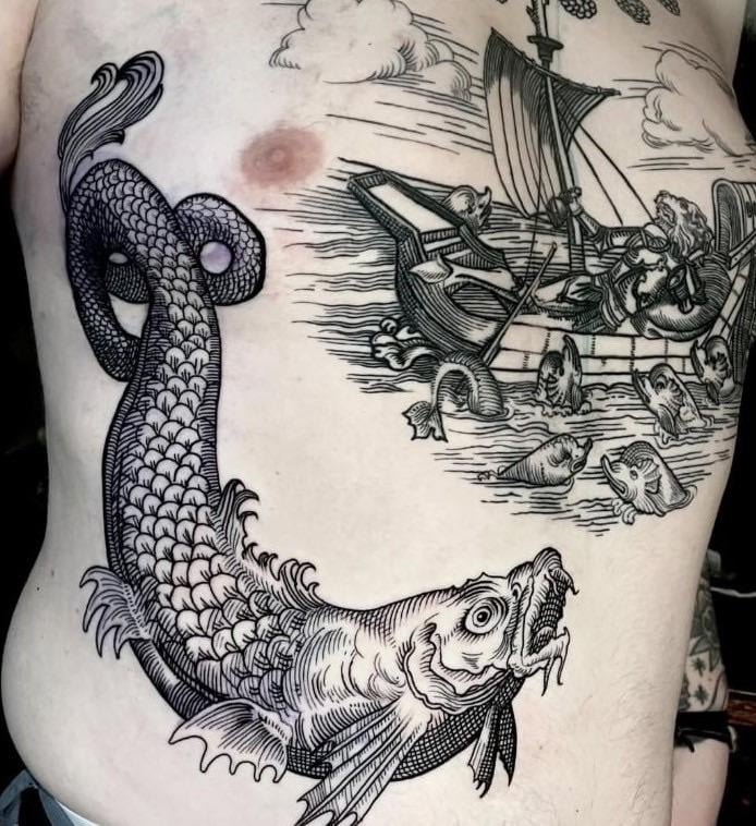 Photo of the tattoo titled Warsaw Chest and Ribs Tattoo