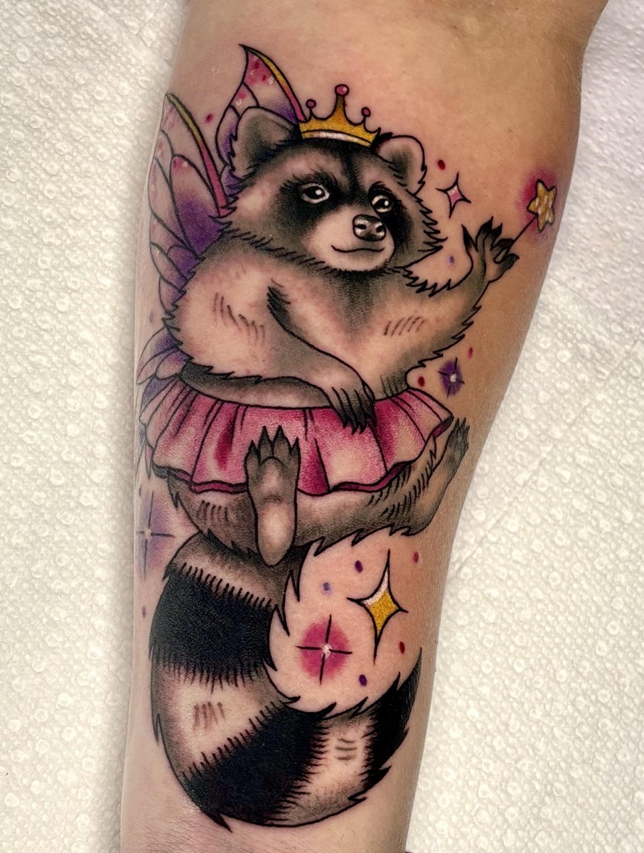 Photo of the tattoo titled Magical Raccoon Fairy Companion