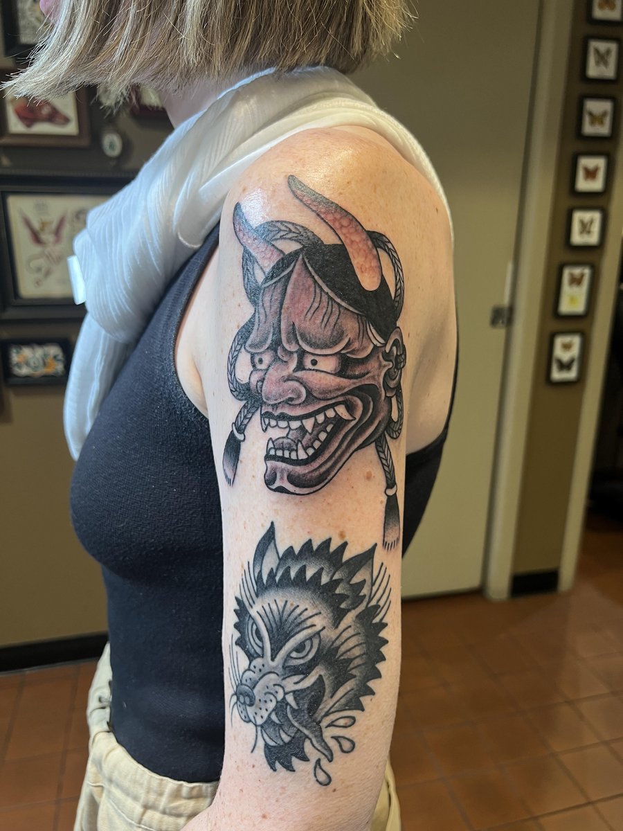 Photo of the tattoo titled Hannya and Wolf Fusion