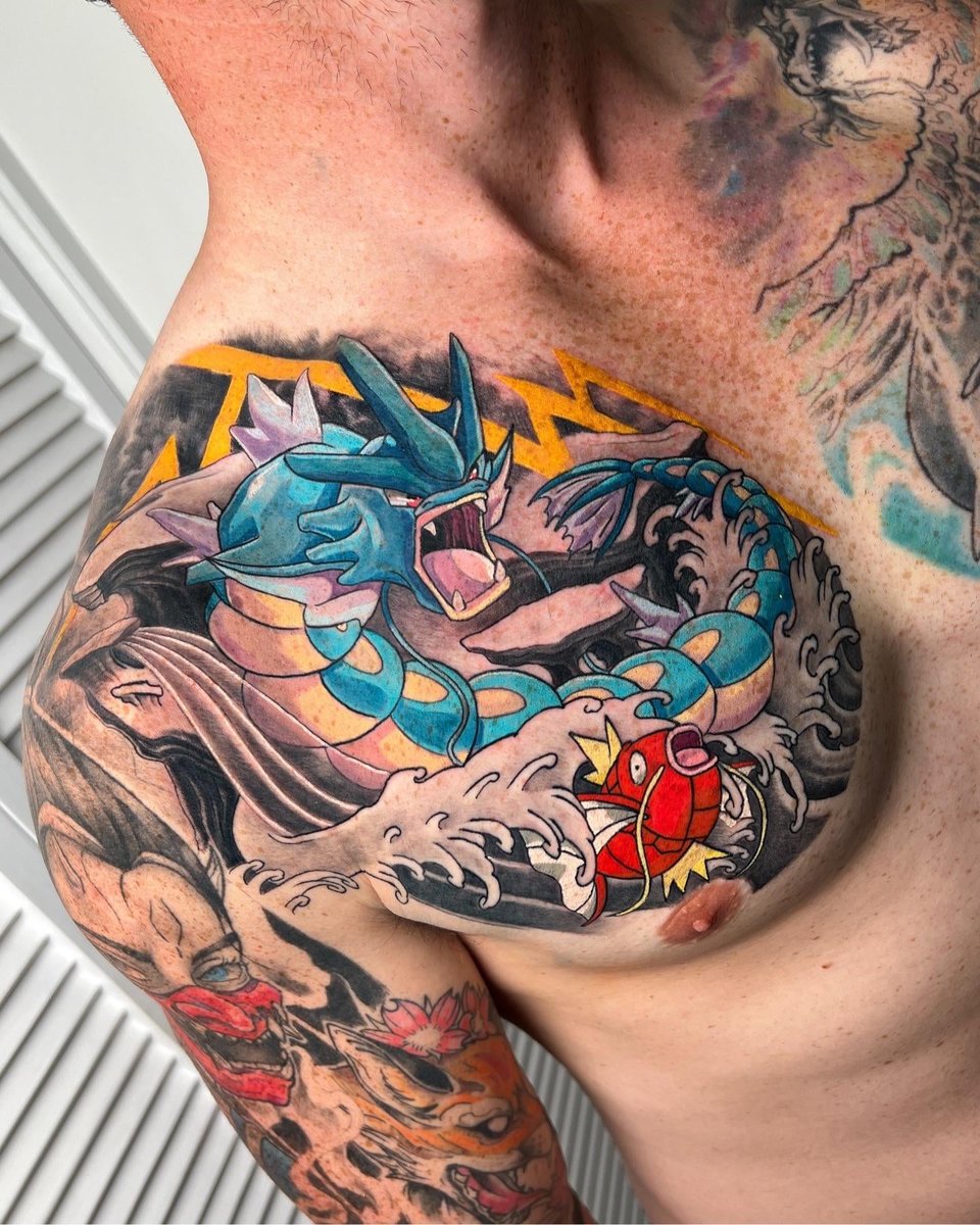 Photo of the tattoo titled Gyarados and Magikarp Sleeve