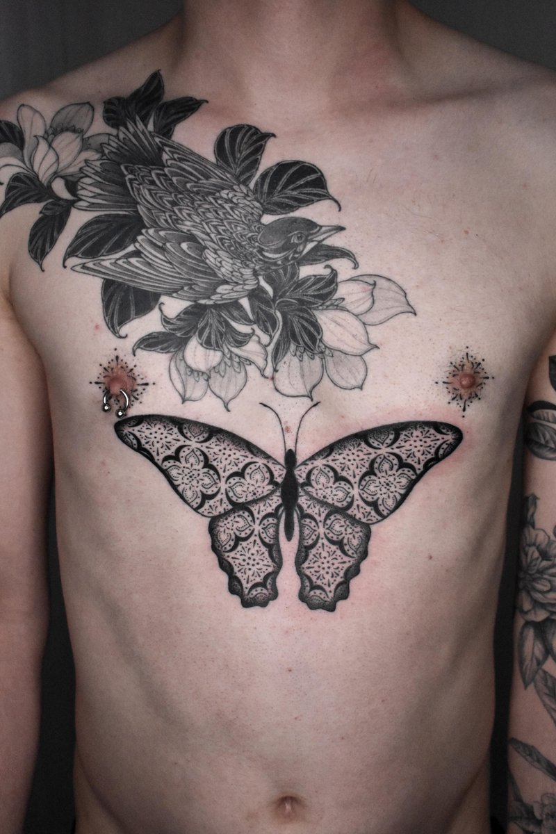 Photo of the tattoo titled Ornamental Butterfly & Nipple Ornaments