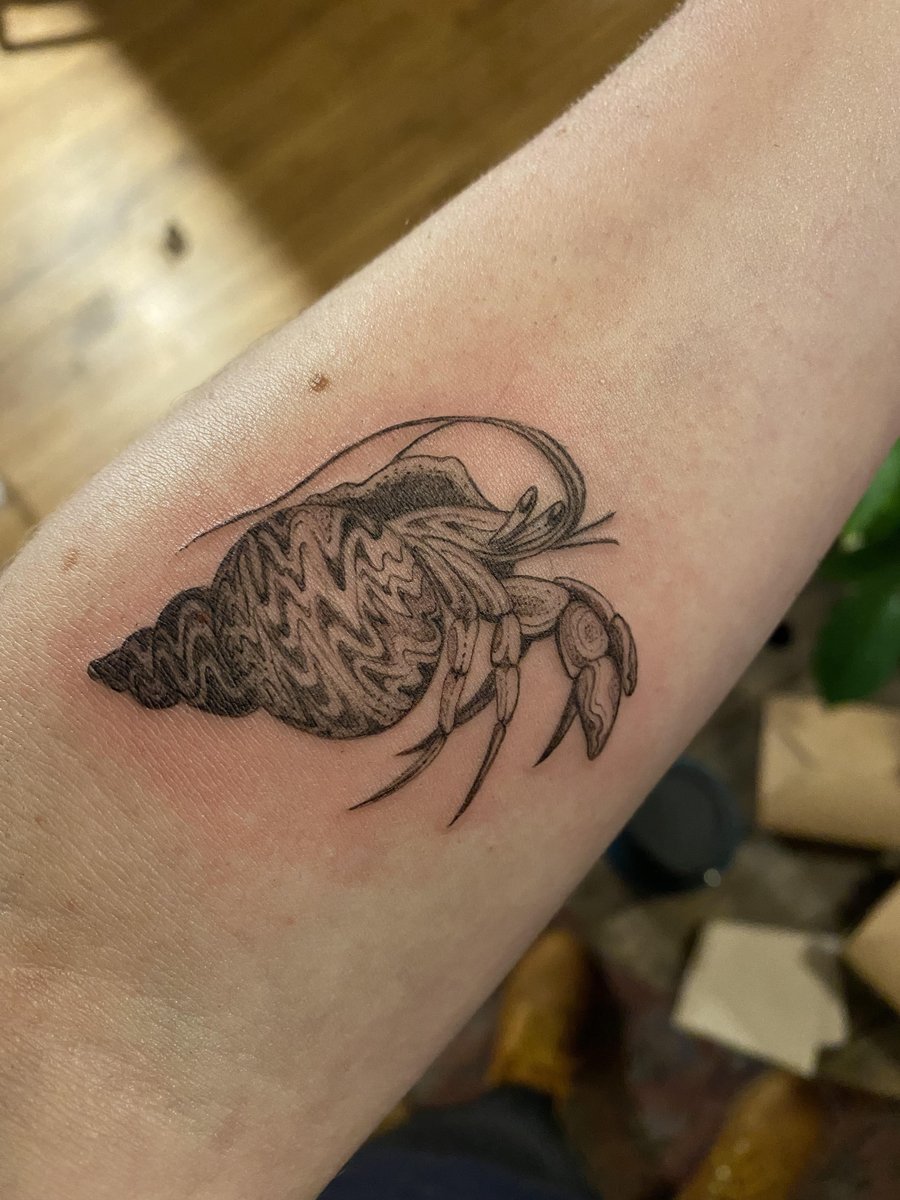 Photo of the tattoo titled Hermit Crab: Fresh vs. Healed