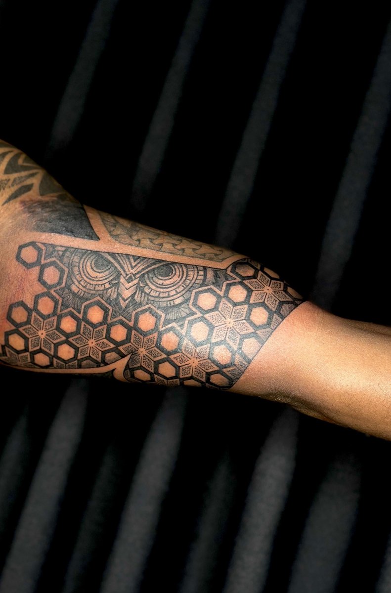 Photo of the tattoo titled Mandala, Lion, and New Ink