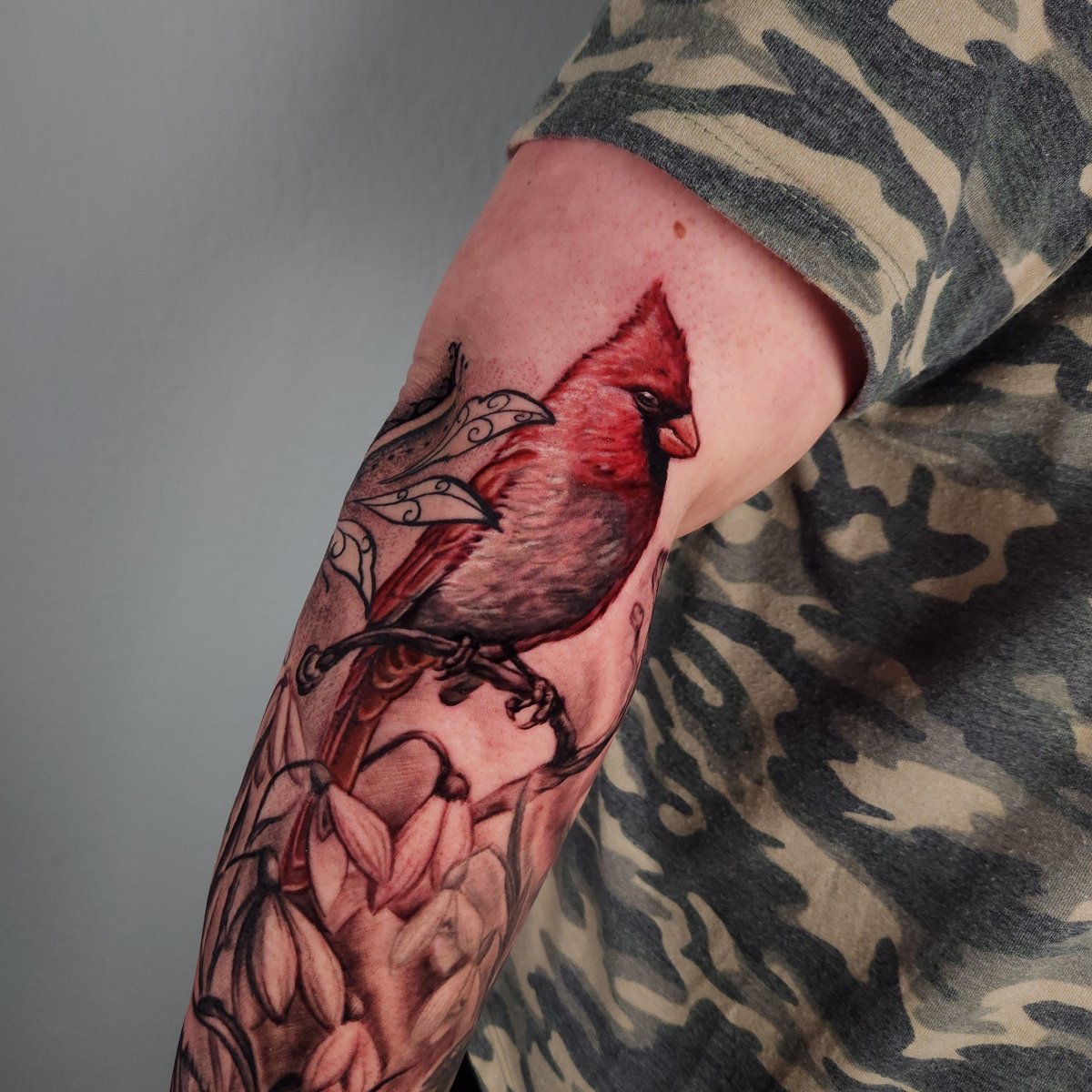 Photo of the tattoo titled Cardinal and Snowdrops Memorial