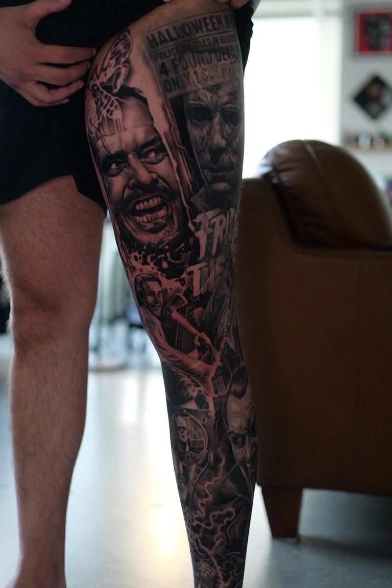 Photo of the tattoo titled Horror Movie Leg Sleeve Progress