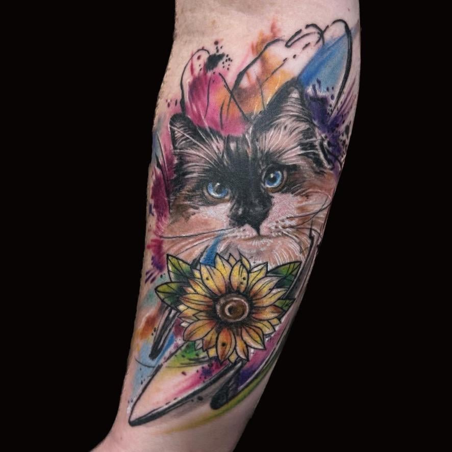 Photo of the tattoo titled Watercolor Cat Portrait