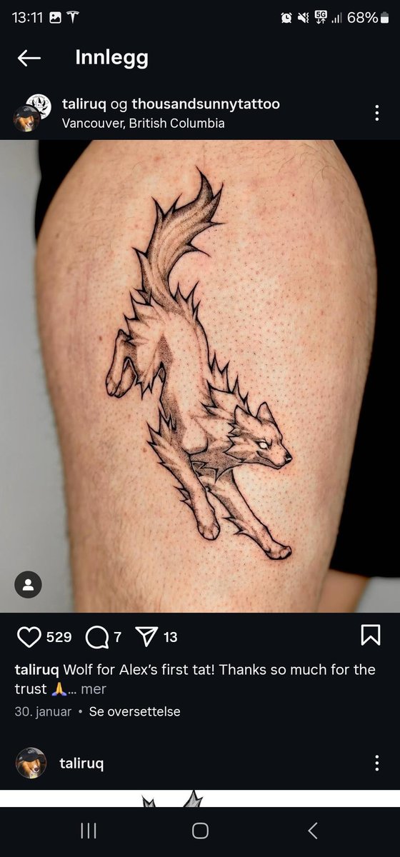 Photo of the tattoo titled Seeking European Wolf/Big Cat Artist