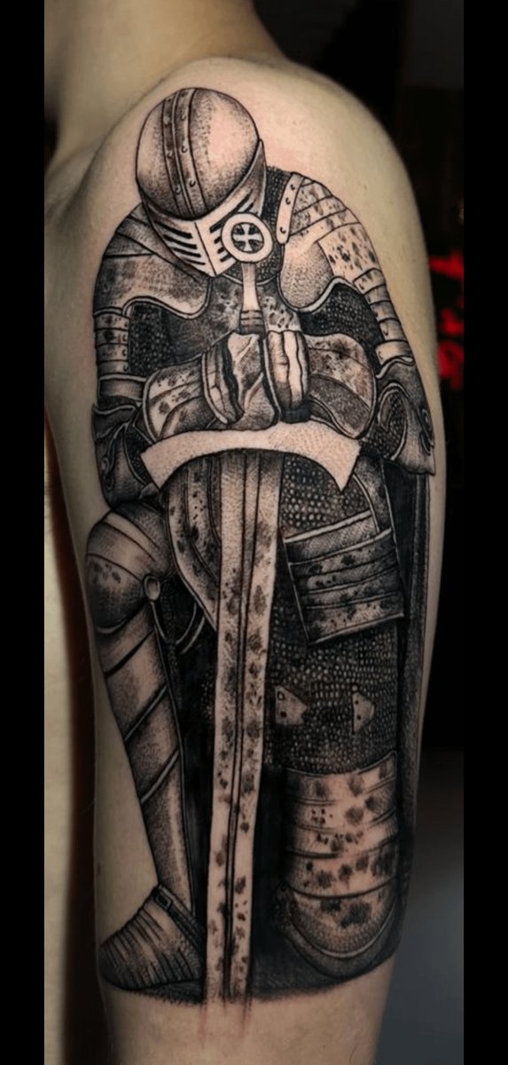 Photo of the tattoo titled Kneeling Knight's Devotion
