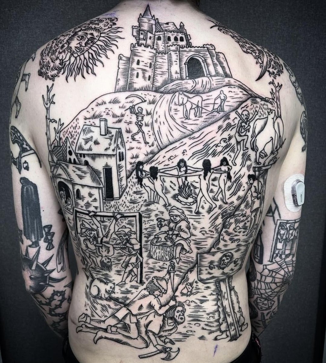 Photo of the tattoo titled Medieval Woodcut Backpiece