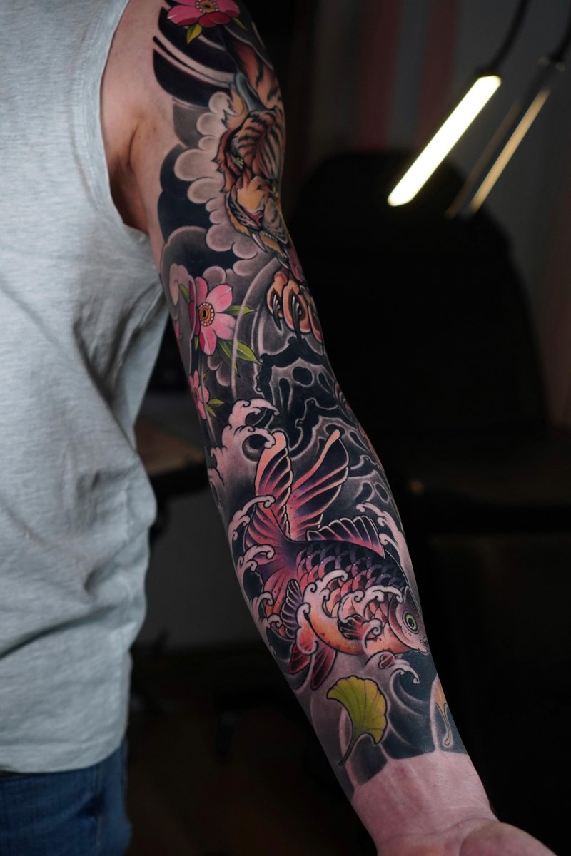 Photo of the tattoo titled Japanese Tiger and Koi Sleeve