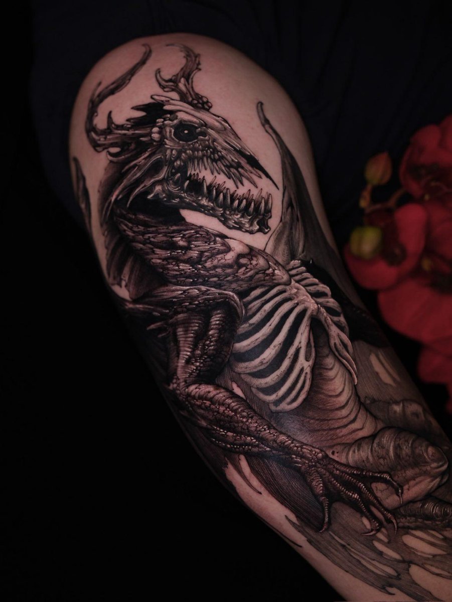 Photo of the tattoo titled Epic Dracolich Sleeve Unveiled
