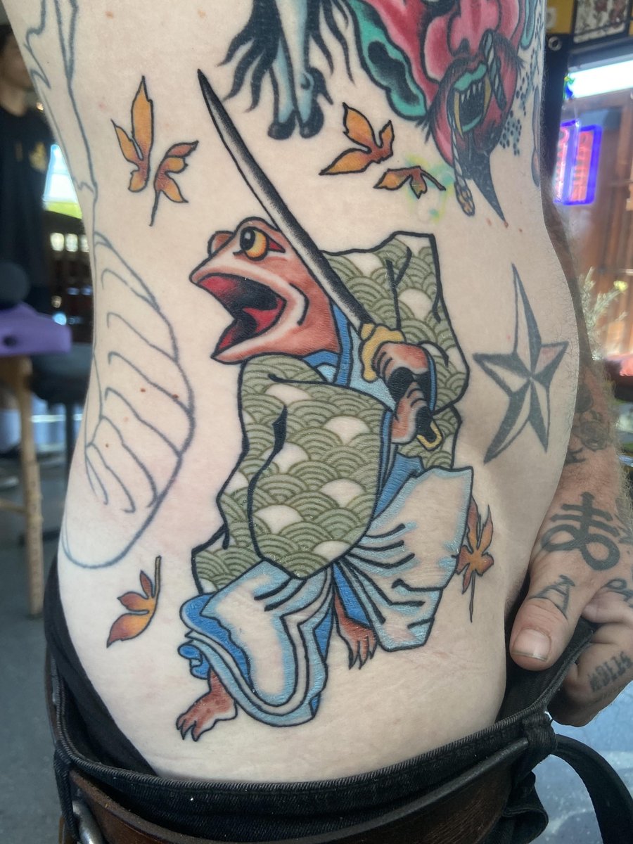 Photo of the tattoo titled Samurai Toad Guardian