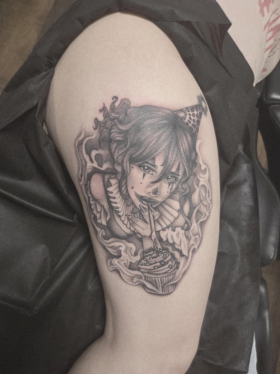 Photo of the tattoo titled Clown Girl: A Long Session