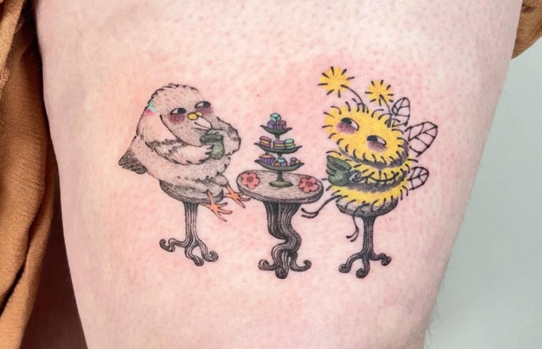 Photo of the tattoo titled Bee Knee Jokes & Children's Book Art